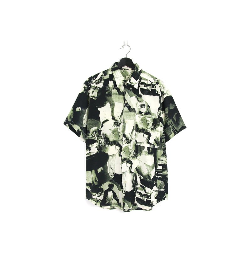 Back to Green- 短袖花襯衫 人物 /vintage shirts - 男襯衫/休閒襯衫 - 聚酯纖維 