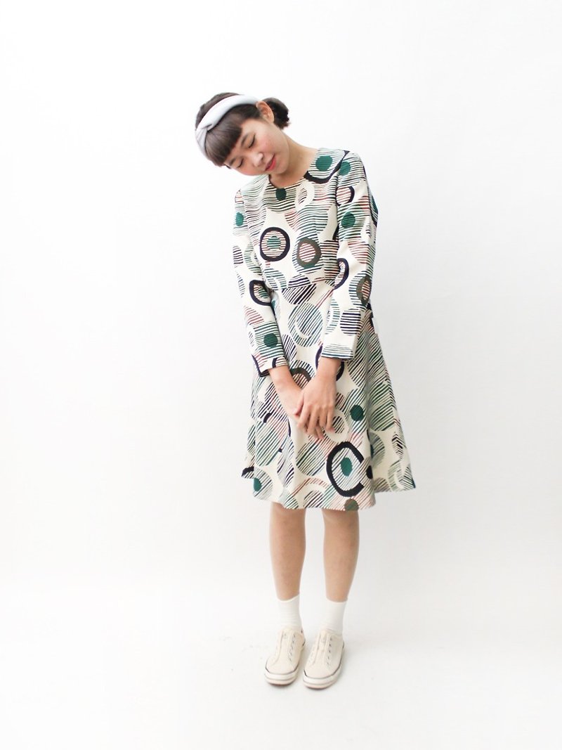 [RE0322D994] Jane Yue Pupu wind vintage beige long-sleeved dress spring and summer vintage - One Piece Dresses - Polyester Khaki