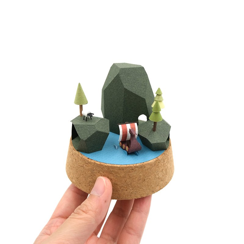 PAPIR LAB // Viking Island // dark green ground with sheep on the top of hill - Items for Display - Paper Green