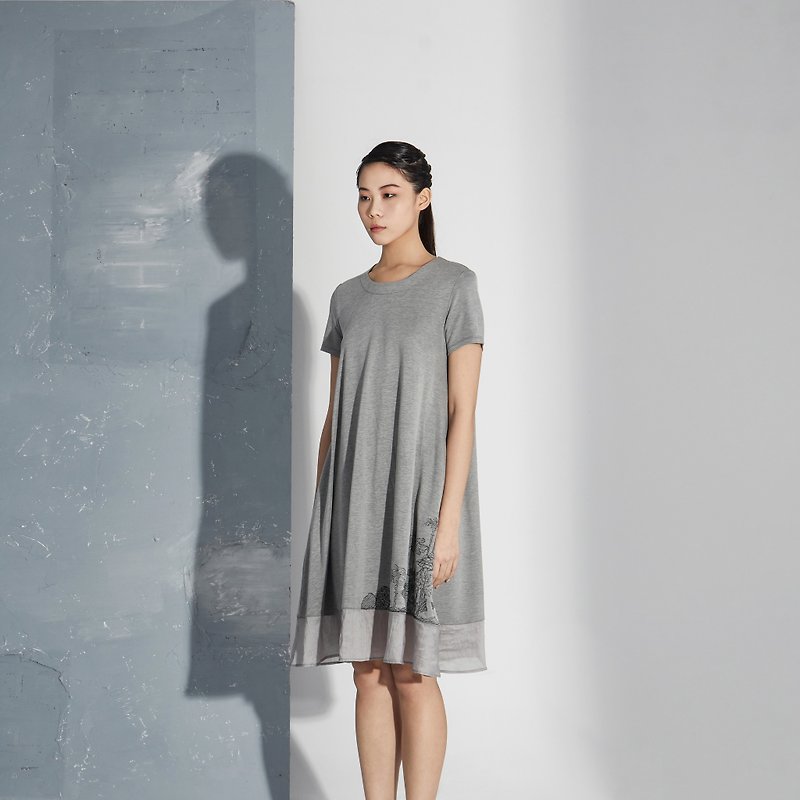 【In stock】Grey linen dress - ชุดเดรส - ผ้าฝ้าย/ผ้าลินิน สีเทา