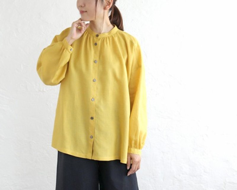 Pinkoi 代購 - 柔軟輪廓麻立領縮褶襯衫（芥末黃）TP33 - 女上衣/長袖上衣 - 棉．麻 