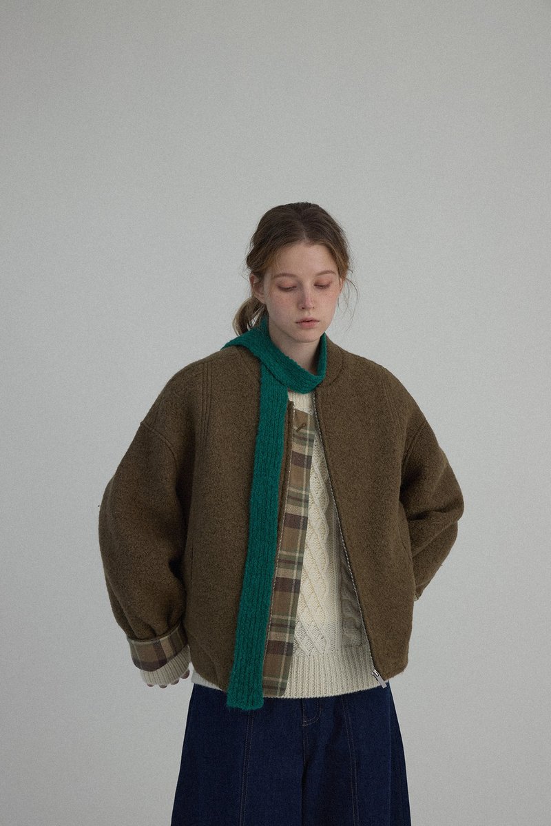 挪威森林 復古羊毛棒球服夾克外套 - 女大衣/外套 - 其他材質 綠色