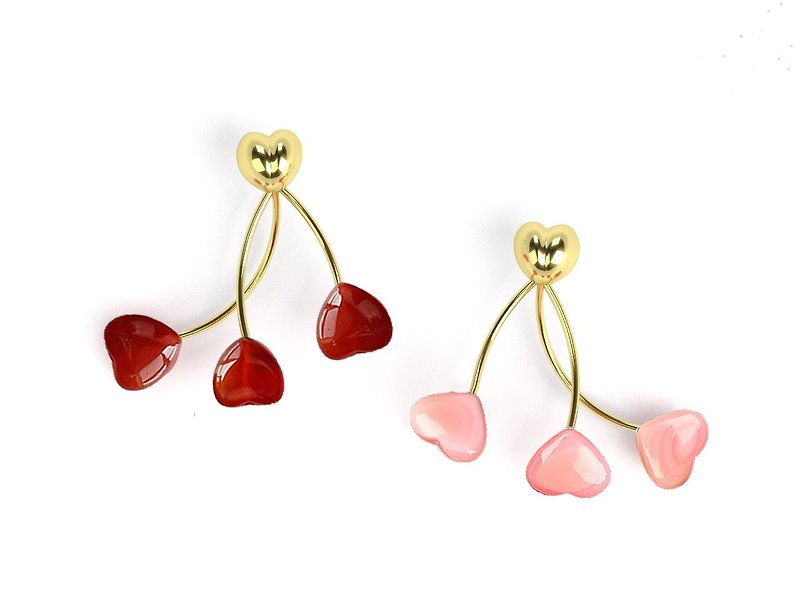 Gypsophila cherry natural stone earrings handmade natural stone jewelry - ต่างหู - เครื่องเพชรพลอย ขาว