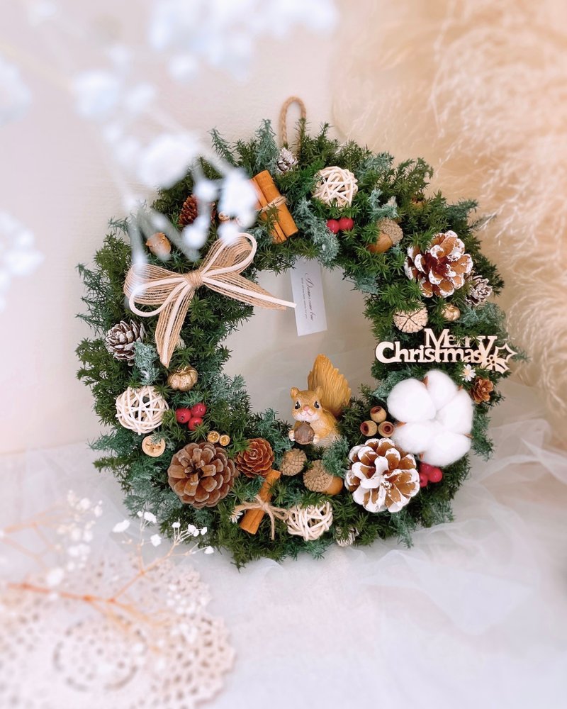 [Christmas Wreath] Forest Squirrel Wreath-Large l Japanese immortal cedar with gift box packaging - Dried Flowers & Bouquets - Plants & Flowers Green