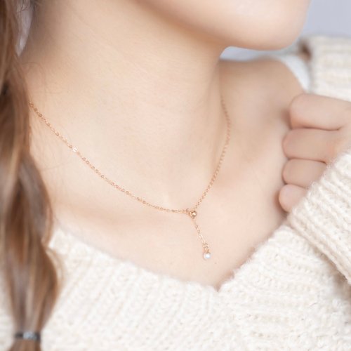 喜羊羊happy sheep jewelry 天然淡水珍珠925純銀鍍玫瑰金伸縮設計Y字項鍊