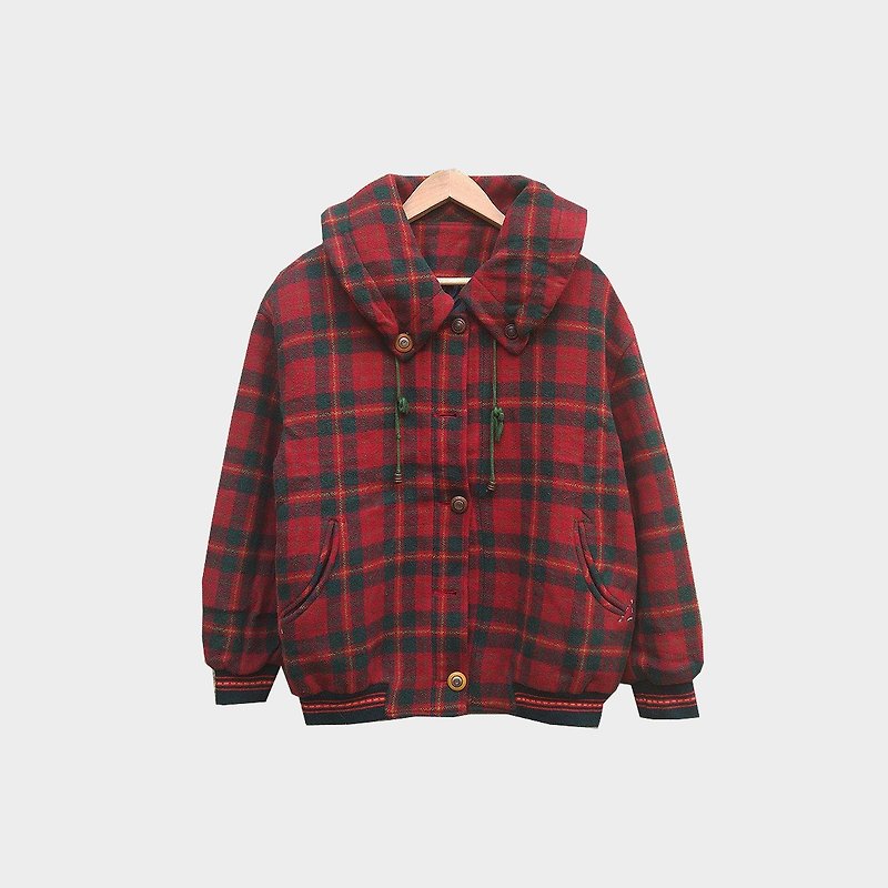 Dislocation vintage / wool plaid coat no.B34 vintage - เสื้อแจ็คเก็ต - เส้นใยสังเคราะห์ สีแดง