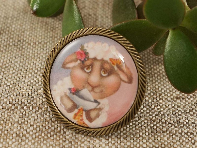 Cute Sheep Aries Powder Pink Dusty Rose Round Jewelry Brooch Pin Gift for Aries - เข็มกลัด - วัสดุอื่นๆ สึชมพู