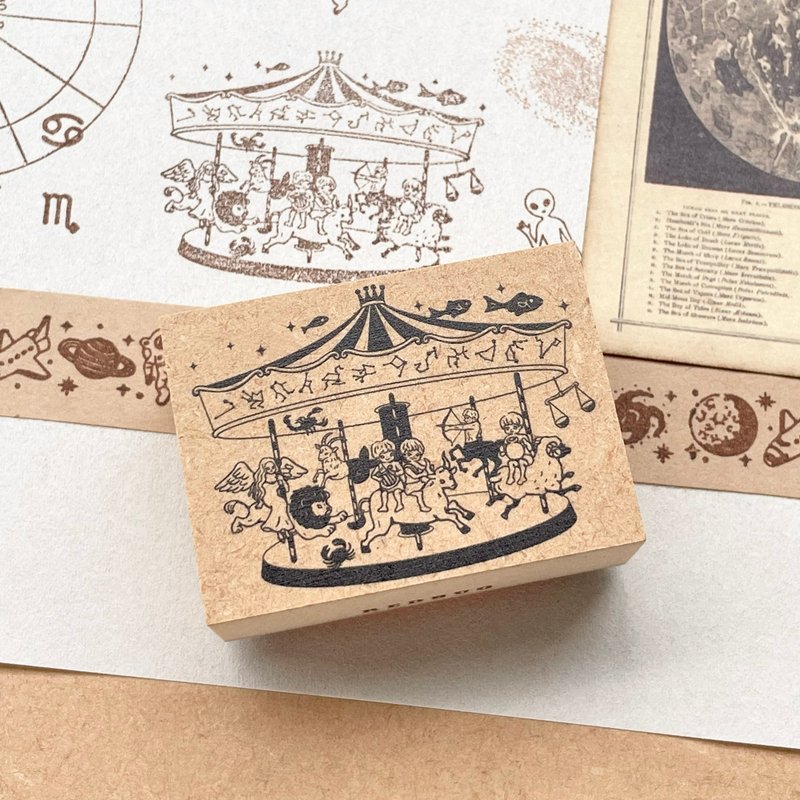 12 Zodiac Merry-go-round Rubber Stamp (40 x 55) - ตราปั๊ม/สแตมป์/หมึก - ไม้ สีนำ้ตาล