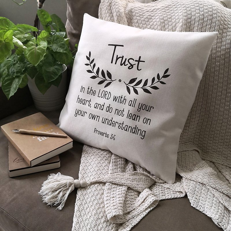 Inspirational Bible Verses Trust 45*45cm Cover - Pillows & Cushions - Cotton & Hemp Khaki