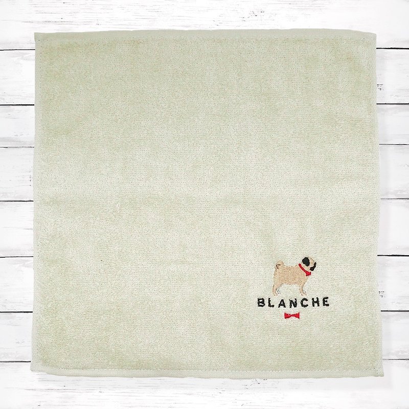 Personalized Pug Imabari Towel Handkerchief - ผ้าเช็ดหน้า - ผ้าฝ้าย/ผ้าลินิน ขาว