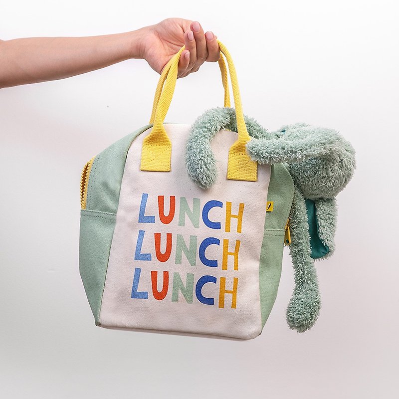 【客製化禮物】拉鍊隨手袋【午餐時光】-加拿大Fluf有機棉 - 手提包/手提袋 - 棉．麻 綠色