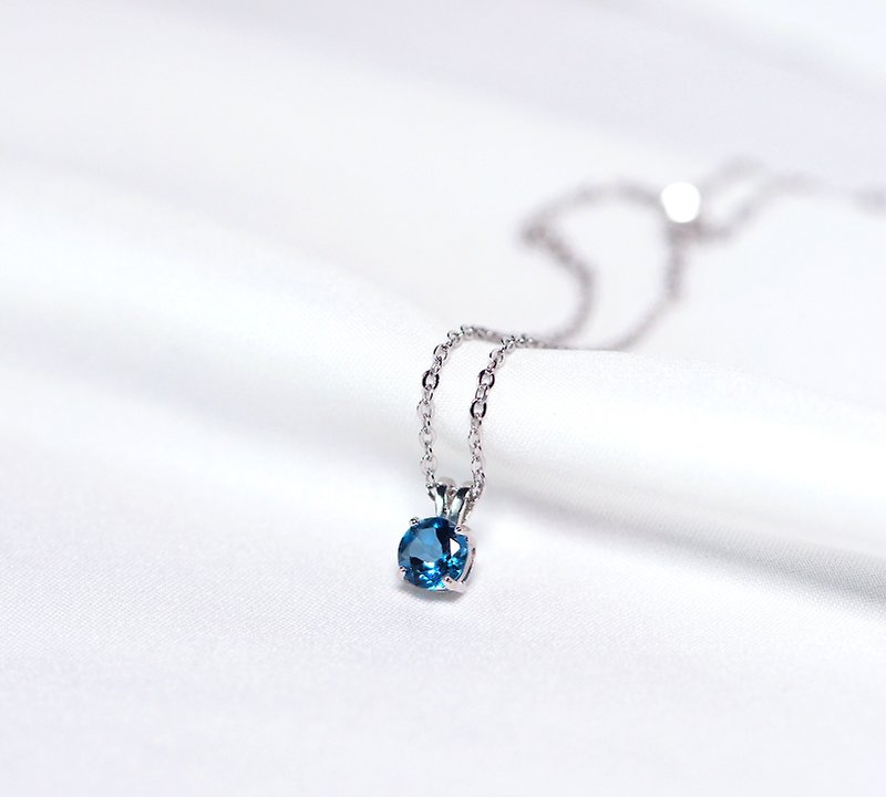 Beautiful London Blue Stone 5mm-Sterling Silver Necklace-Short Chain-November Birthstone - Necklaces - Crystal Blue