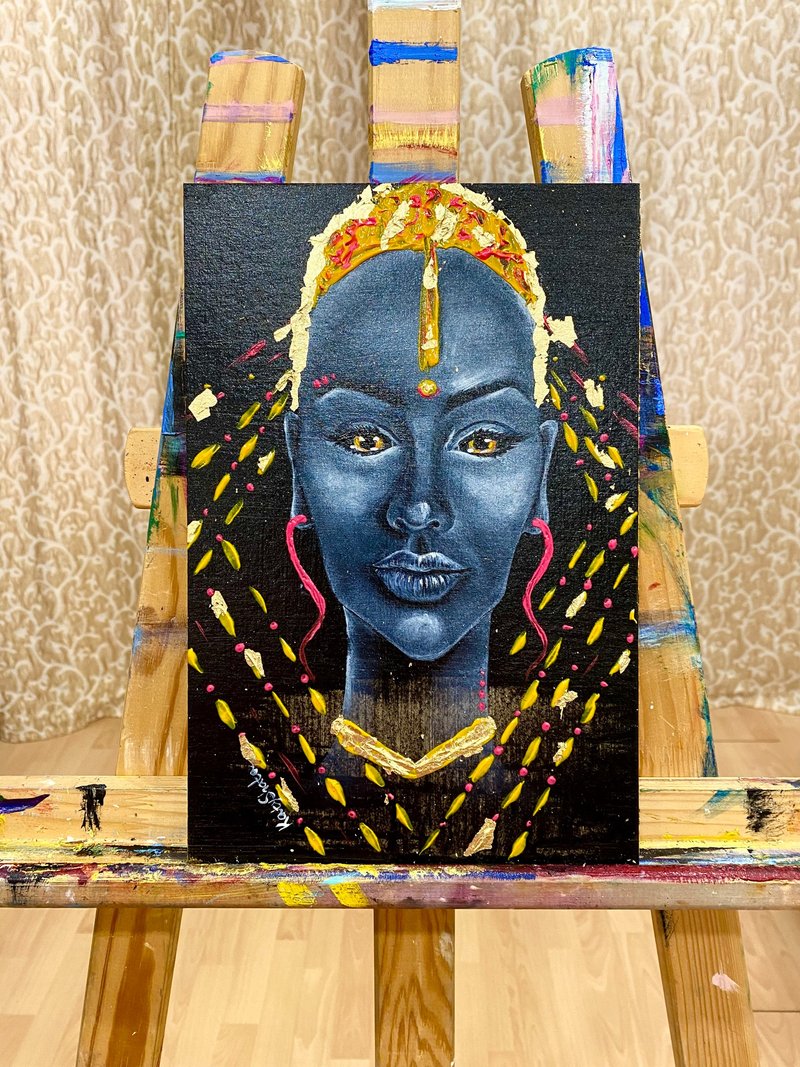 Afro woman painting, new age art, esoteric art. - โปสเตอร์ - ลินิน 