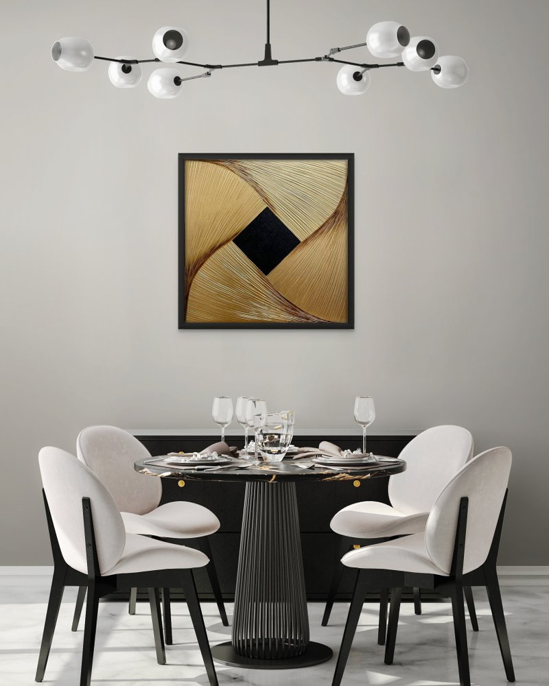 Abstract gold black oil painting on canvas painting Wall Ar for Living room - 壁貼/牆壁裝飾 - 棉．麻 金色