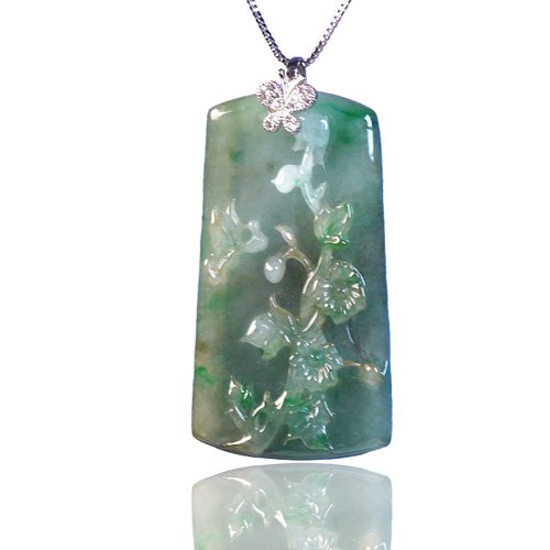 瓔珞珠寶盒 E.L.Jewelry Box 冰種飄綠翡翠巧雕蝶戀花項鍊 | 天然緬甸玉A貨翡翠 | 送禮