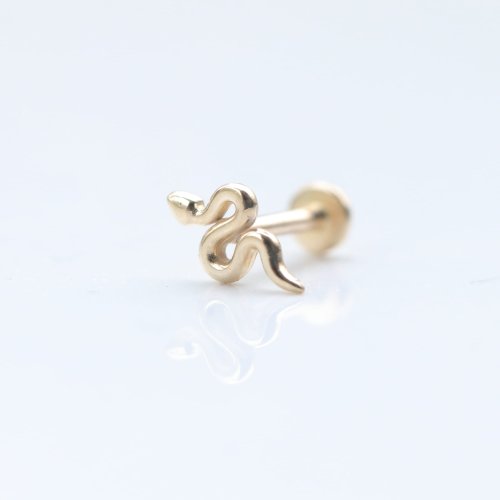 CHARIS GRACE 14K 線條小蛇鎖珠耳環 (前鎖 平底 圓餅) (單個)耳骨 耳窩 不退色