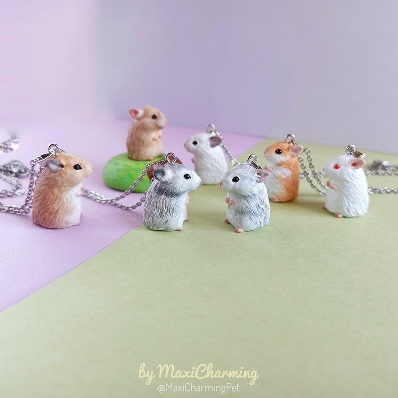 a hamster necklace textured fur 7 colors golden white tan gray syrian teddy bear - 其他 - 塑膠 