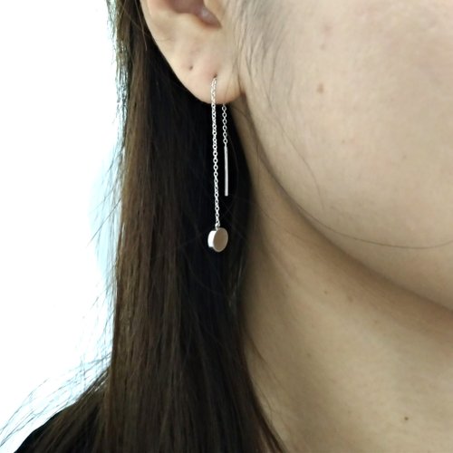 GreenRock Jewelry 圓牌穿線耳環 925純銀 耳線
