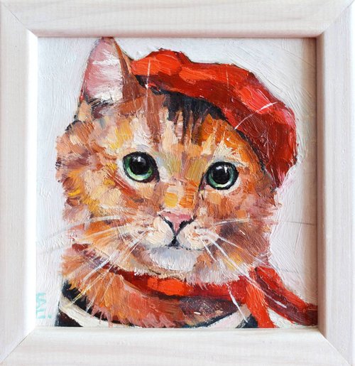 猫バーガー　油彩画　油絵　原画　額付き　オリジナル