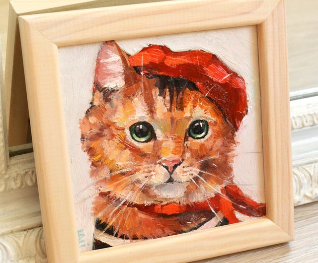 オリジナル油絵赤猫動物ペット絵画面白いカスタマイズペットの肖像画 - ショップ LelyaCharaArt 似顔絵 - Pinkoi