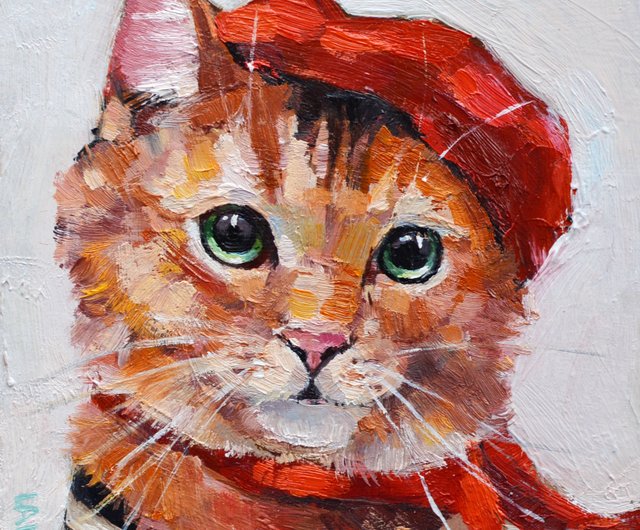 オリジナル油絵赤猫動物ペット絵画面白いカスタマイズペットの
