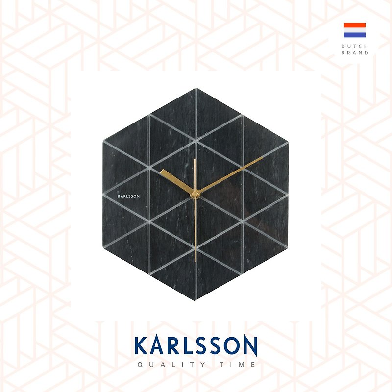 Karlsson, Wall clock Marble Hexagon black - Clocks - Other Materials Black
