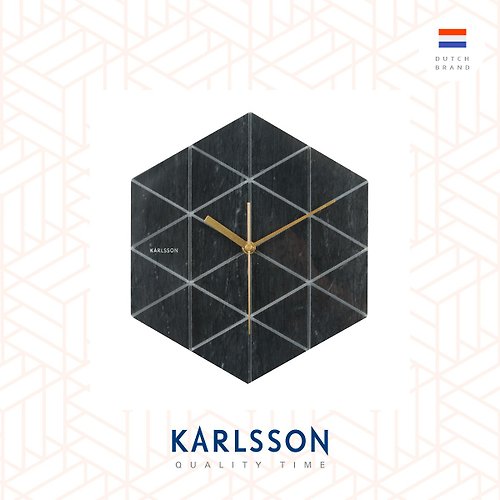 Ur Lifestyle Karlsson, Wall clock Marble Hexagon black 真.雲石掛鐘黑色