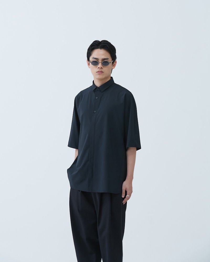 極簡連袖襯衫 - 男襯衫/休閒襯衫 - 聚酯纖維 黑色
