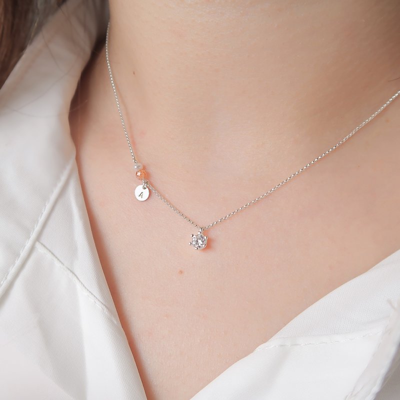 925 Sterling Silver Stone Stone Crown Engraving Necklace Clavicle Chain Short Chain Long Chain - Necklaces - Sterling Silver White