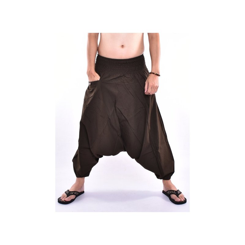 Hmong harem pants, samurai, cotton fabric, handmade - 男長褲/休閒褲 - 棉．麻 咖啡色