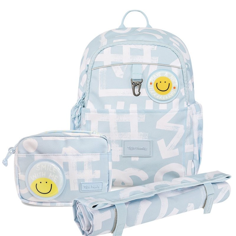 TigerFamily [Three-Piece Set] Children's Fun and Lightweight Casual Backpack (Small Size) - Soft Blue - กระเป๋าเป้สะพายหลัง - วัสดุกันนำ้ สีน้ำเงิน