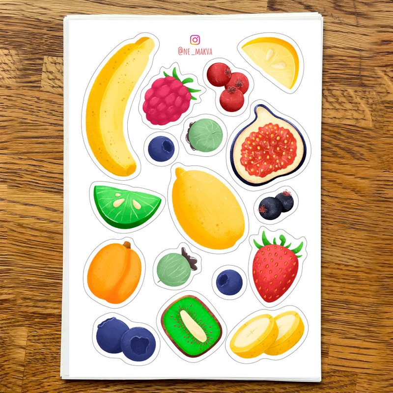 Sticker Sheet - Fruits / banana, lime, fig | Notebook Stickers, Journal Stickers - Stickers - Paper Yellow