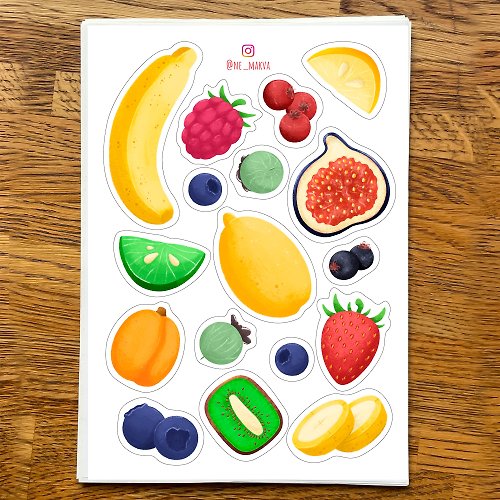 Makva 貼紙-水果/香蕉、酸橙、無花果| 筆記本貼紙 日記貼紙