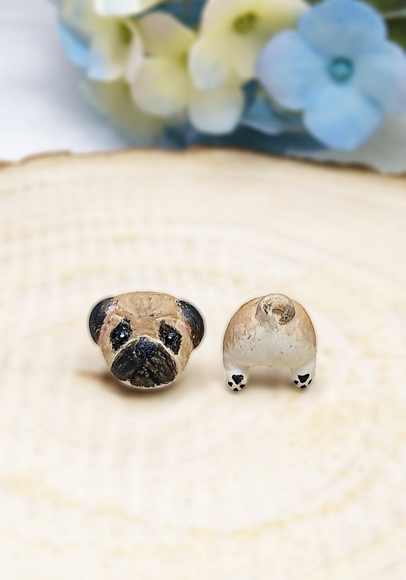 Pug Earrings - Cute Pug Earrings - ต่างหู - ดินเหนียว หลากหลายสี