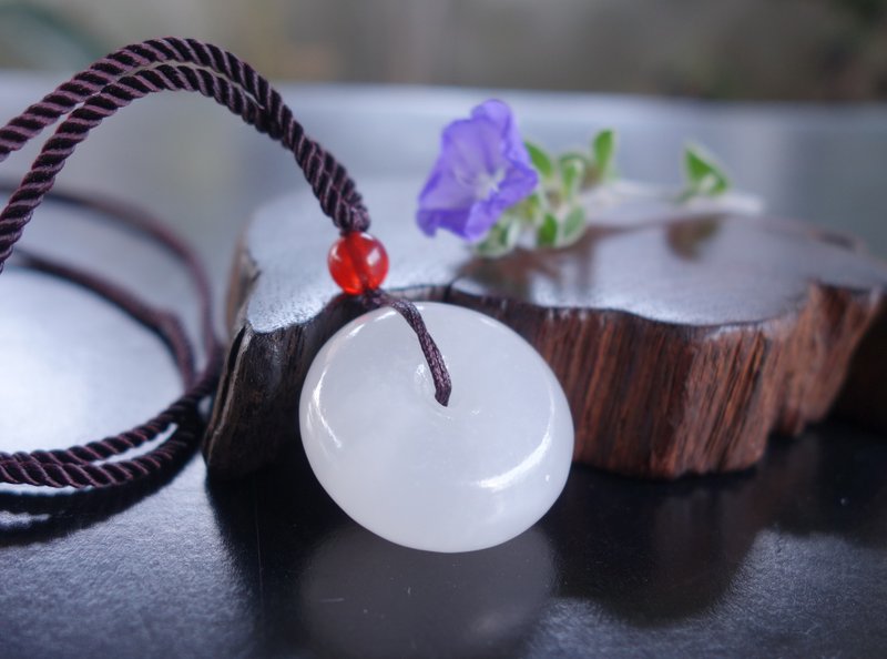 Jade 天然白玉 平安扣 項鍊 掛件 吊墜 和田玉 玉佩 藝術 - 項鍊 - 玉石 白色