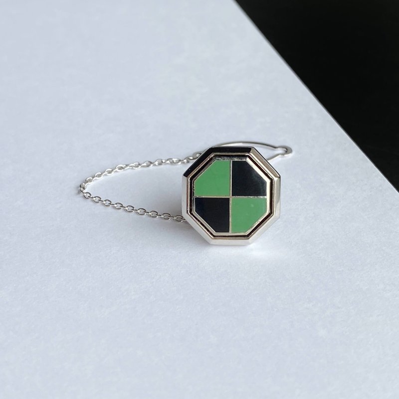 八角【ミントグリーン×ブラック Mint Green×Black】七宝焼のタイタック ラペルピン 丹銅メタル七宝 - 領帶/領帶夾 - 其他材質 綠色