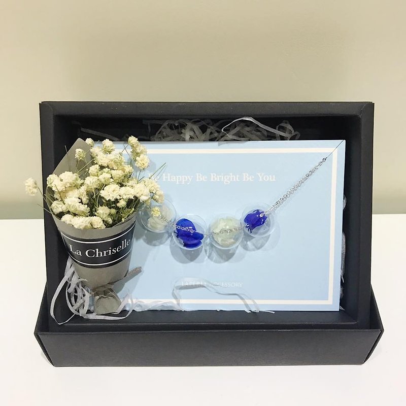 Dry Flower Preserved Flower Gift Box Necklace  Gift Birthday Bridesmaid graduati - Chokers - Plants & Flowers Blue