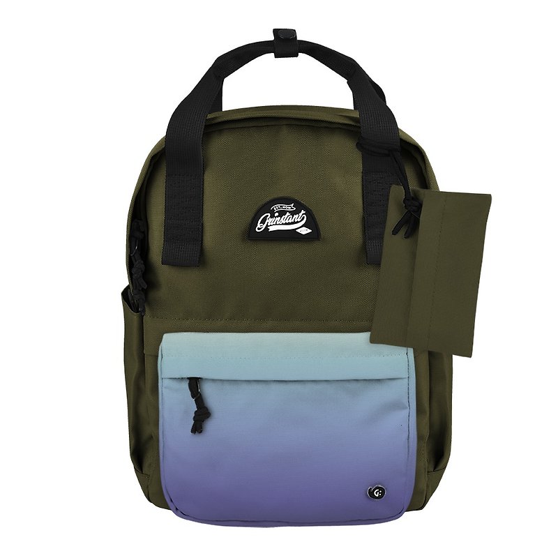Grinstant mix and match detachable 13-inch backpack-adventure series (military green with gradient) - กระเป๋าเป้สะพายหลัง - เส้นใยสังเคราะห์ สีเขียว