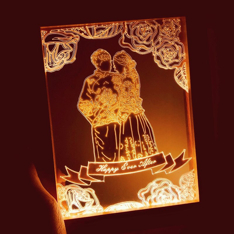 [Customized Gift] Photo Frame Light Painting | Portrait Wedding Birthday Custom | Paper Carved Photo Frame | Rose - Lighting - Paper Orange