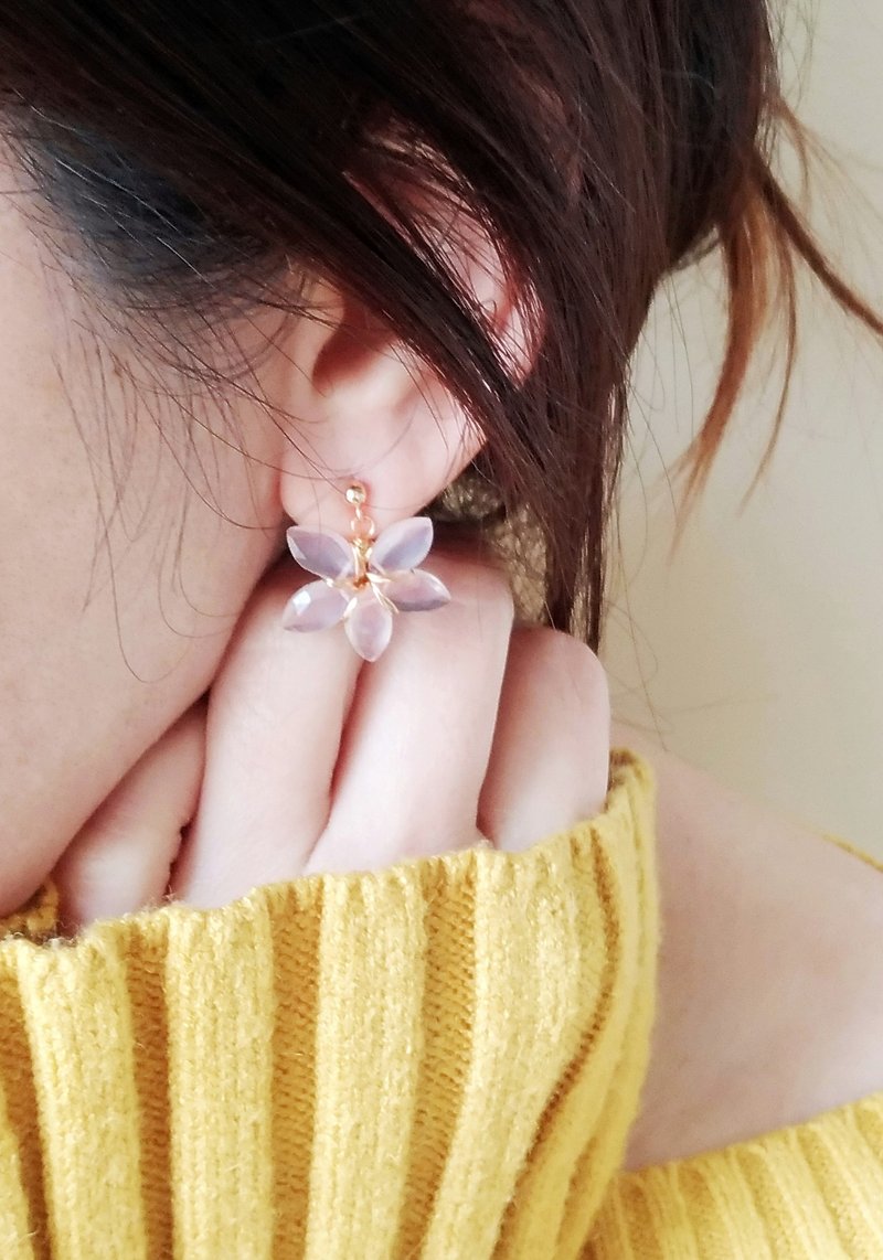 Sakura花見 天然馬眼切割玫瑰粉晶14K包金14KGF - 耳環/耳夾 - 寶石 粉紅色