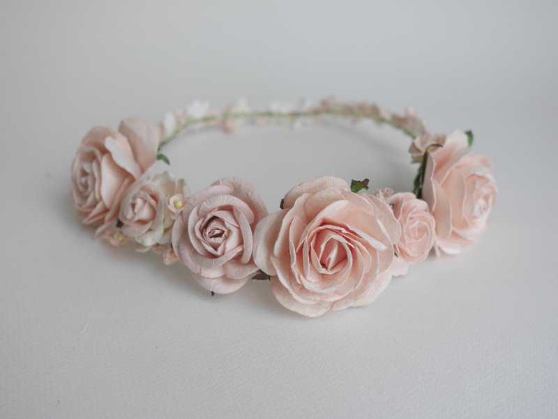 Paper Flower, Crown, Headband, Wedding, pale pink, soft pink  and white Color. - 髮夾/髮圈 - 紙 粉紅色