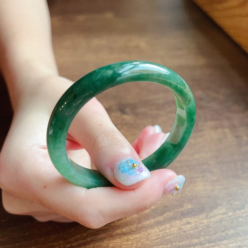 冰種老坑綠翡翠貴妃鐲手鐲 | 16圍 | 天然緬甸玉翡翠A貨 | 送禮 - 手鍊/手環 - 玉石 綠色