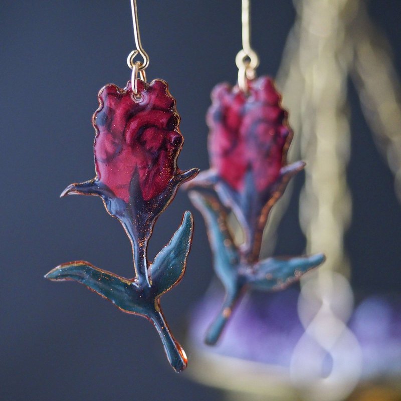 薔薇の心臓 揺れる大ぶりイヤリング/ピアス ギフト/プレゼント ゴシック ダークファンタジー 魔法 魔女　サージカルステンレス　樹脂 - 耳環/耳夾/耳骨夾 - 塑膠 