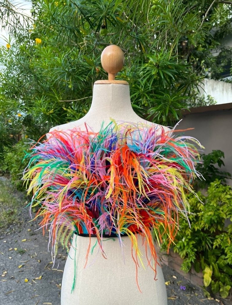 Fashionable Feather Bandeau Top with Mix Colors for Birthday Party - 女裝 上衣 - 羽絨 多色