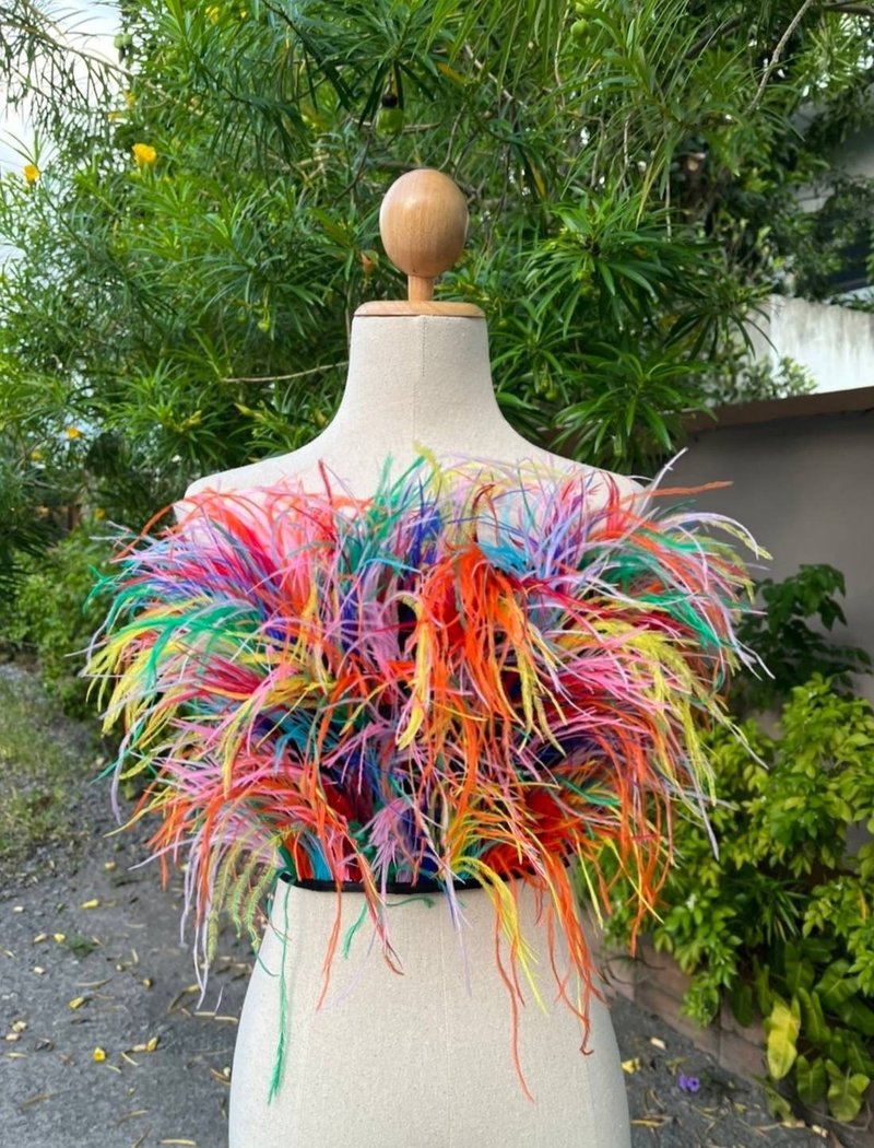 Fashionable Feather Bandeau Top with Mix Colors for Birthday Party - 女上衣/長袖上衣 - 羽絨 多色