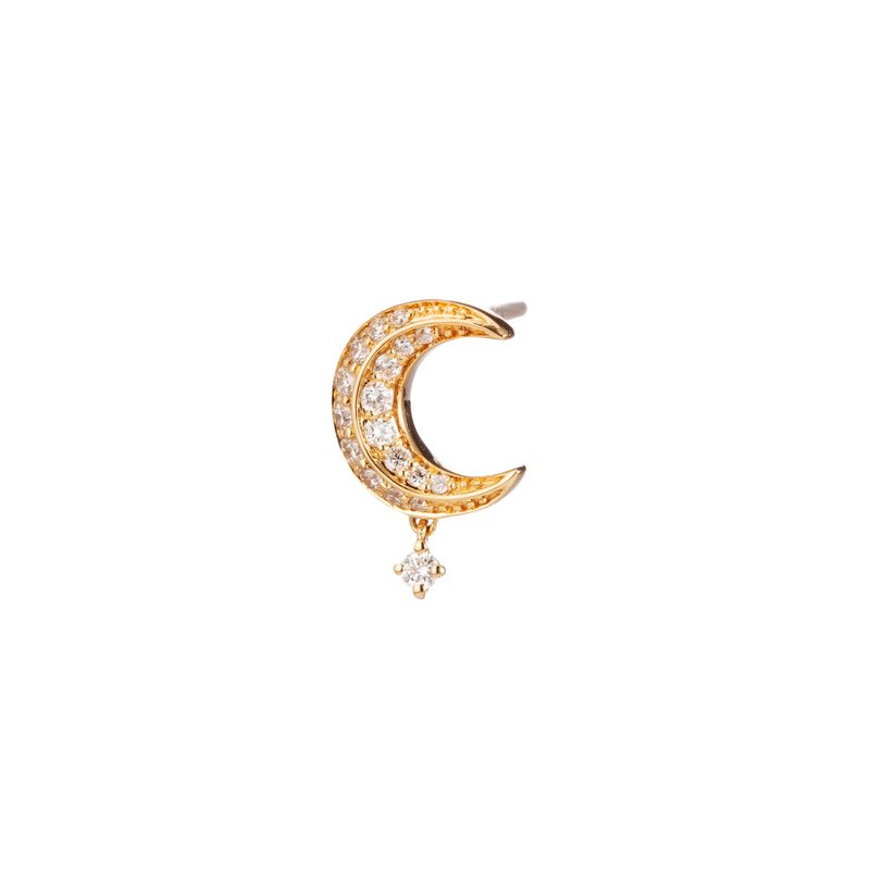 18K Drill Moon Small Drop Earrings (Single Ear) - ต่างหู - เครื่องประดับ สีทอง