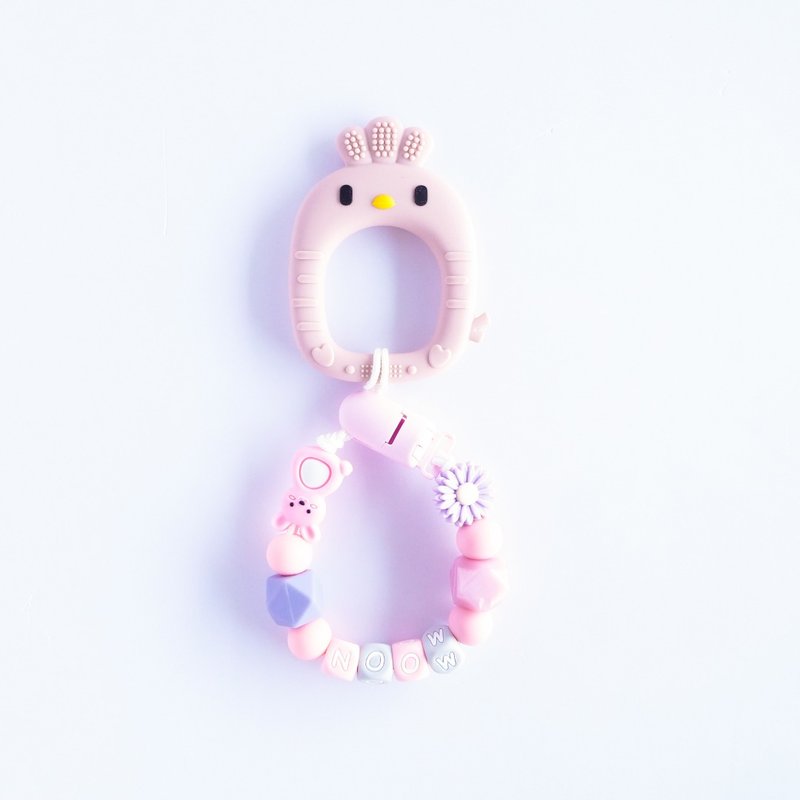 moon Daisy Rabbit Coral Pink Chick Teeth Fixer/Customized Pacifier Chain - ของเล่นเด็ก - วัสดุอื่นๆ หลากหลายสี