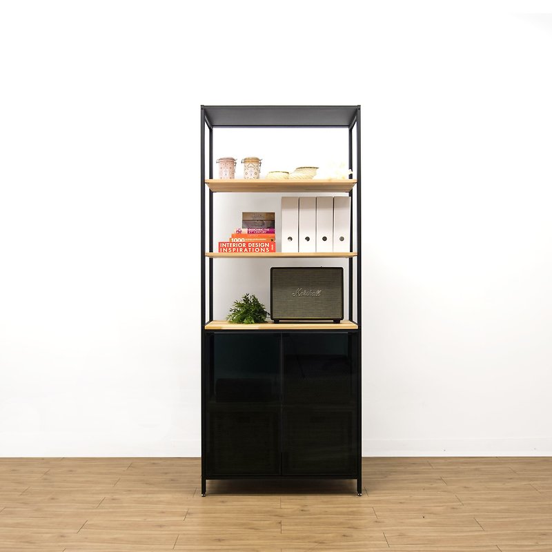 Creesor-Shido 40 Industrial style entrance cabinet storage cabinet storage cabinet - ชั้นวางหนังสือ - โลหะ สีดำ