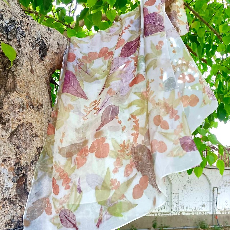 Peace of mind experience at home-floral leaf printing and dyeing. Plant printing and dyeing. Thin silk shawl upgraded version of diy material package - Other - Other Materials White