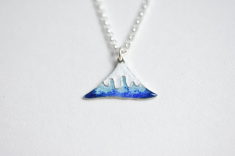 富士山 (琺瑯項鍊 七寶燒 女款 鎖骨鍊 手工銀飾) - 項鍊 - 純銀 藍色